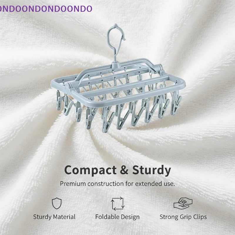 Foldable Plastic Laundry Drying Rack With 32 Clips 360 Rotating Hook For Drying Socks Underwear Small Clothes At Home Dorm