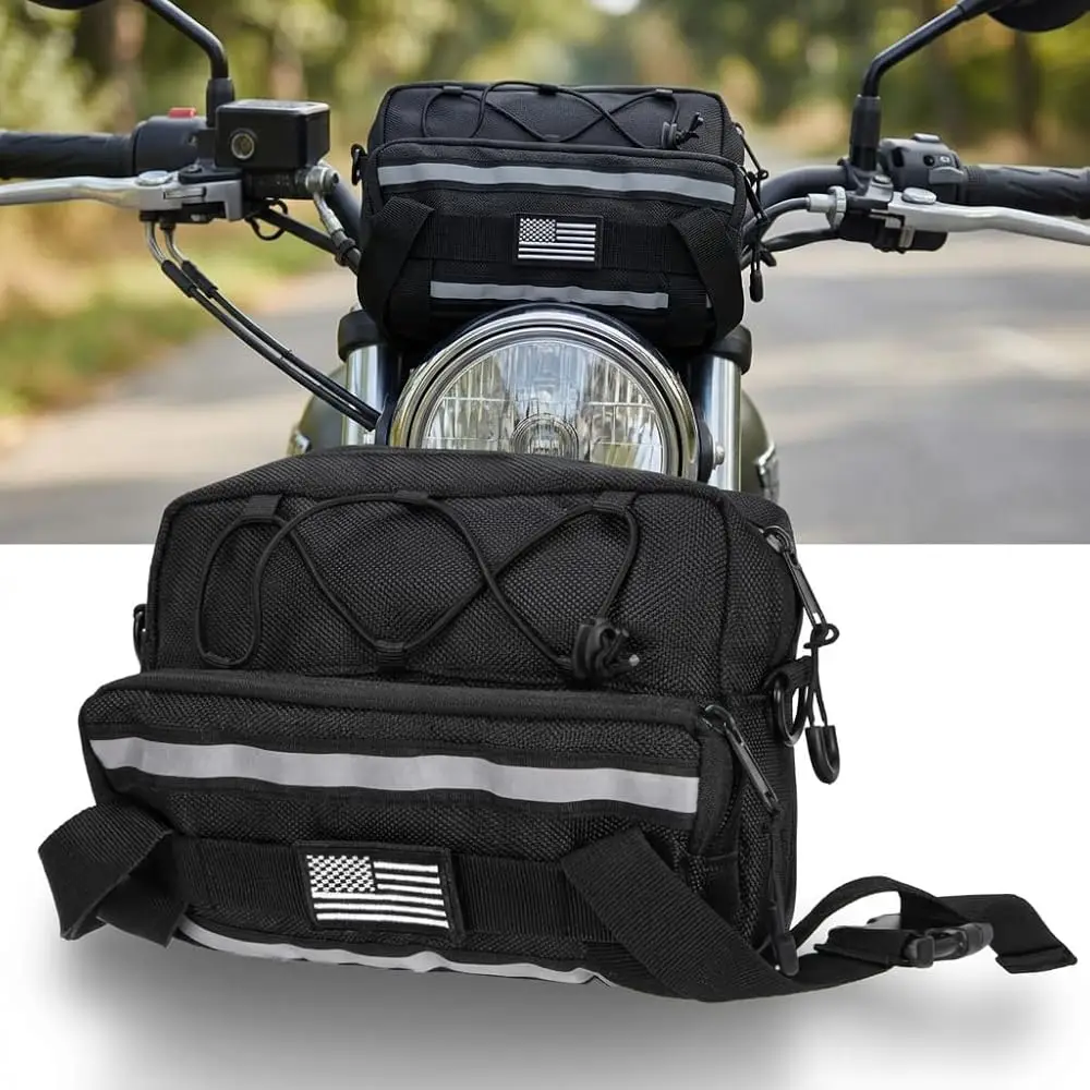 

Free Shipping Reflective Motorcycle Handlebar Bag Dual Strips Quick Access - 2.5L Universal Tool Pouch, Bright Orange Lining, Gl