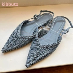 Espadrilles Mule Pump Pointed Toe Flat With Genuine Leather Solid Color Ankle Strap Fashion Elegant Sexy Concise Women Shoes New