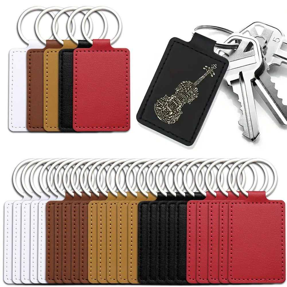 Lot de 5 porte-clés en cuir PU, 5 couleurs, porte-clés rectangulaires vierges en cuir, kit de porte-clés en cuir, cadeau