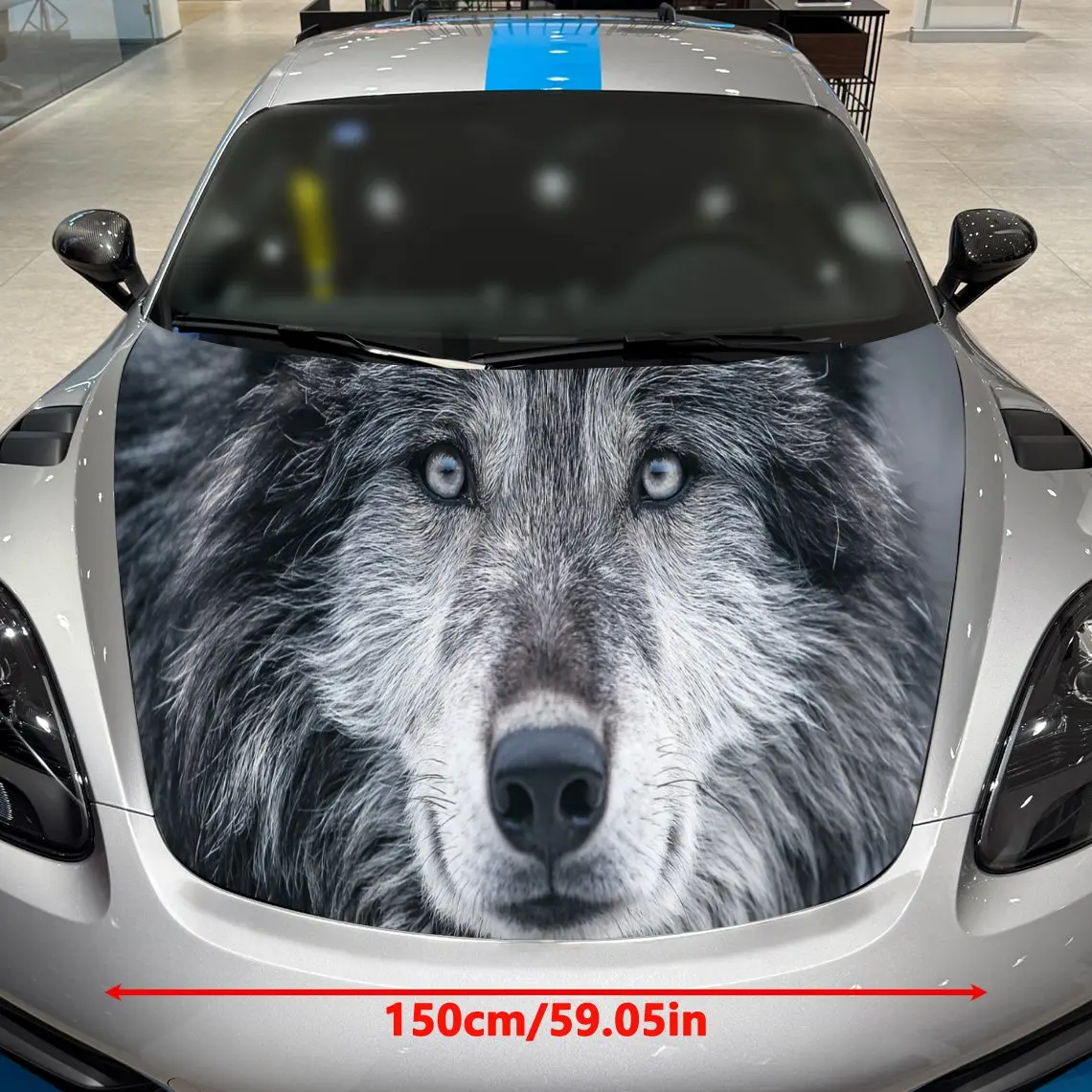 Wolf Wilderness Dominance Scene PVC Car Hood Wraps, Self-Adhesive Waterproof Car Bonnet Decal Sticker, Car Decoration Protection