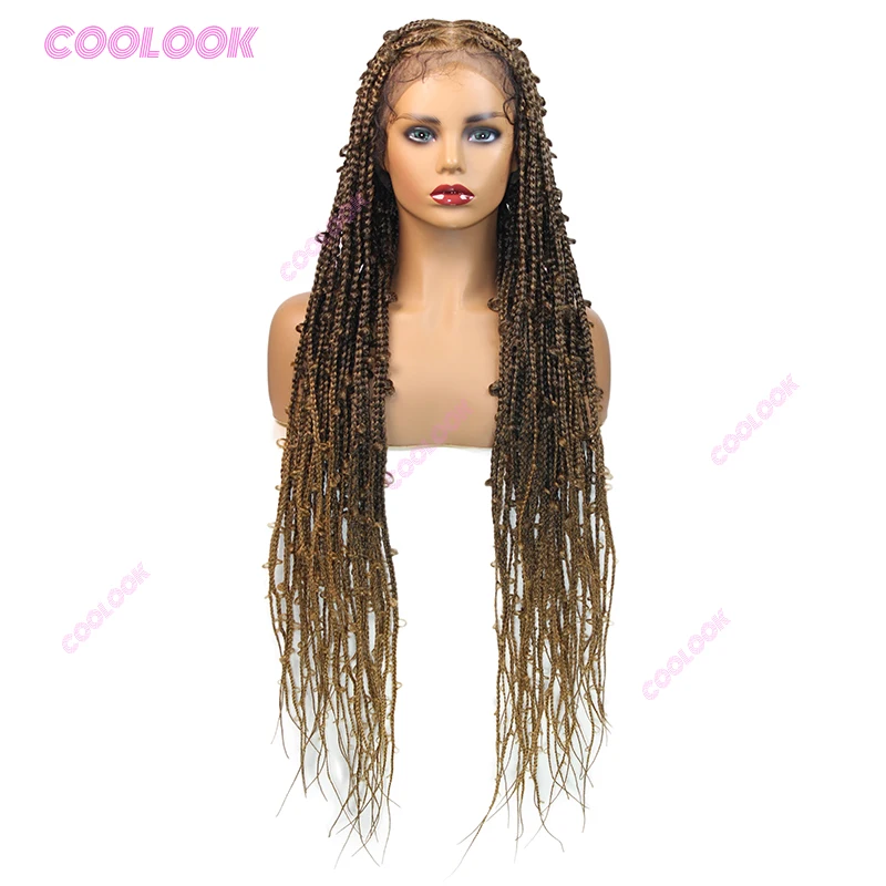 36" Long 1B27 Butterfly Braids Lace Wigs Synthetic Braided Wigs For Black Women Full Lace Knotless Box Braid Wig Dreadlock Wig