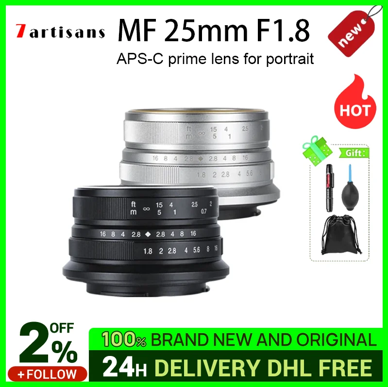 7artisans 7 artisans 25mm F1.8 Focus Prime Lens  Manual for Sony E Fujifilm FX for Canon EOS-M Olympus Panasonic Micro 4/3 Mount