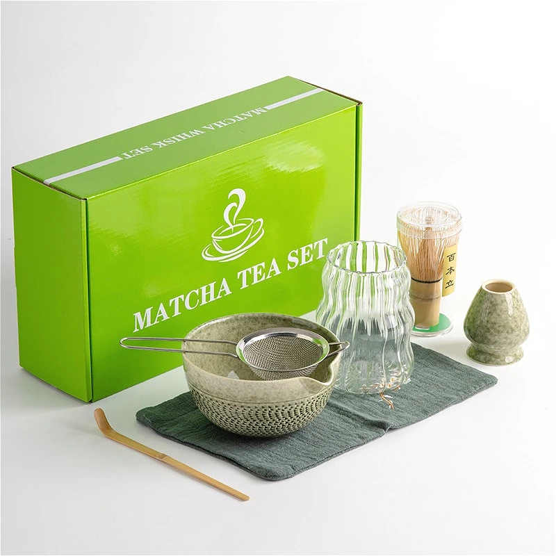 Matcha Set 7PCS Matcha Kit with Ceramic Chawan 100-Prong Matcha Whisk Tea Scoop Stand Japanese Tea Ceremony Tools