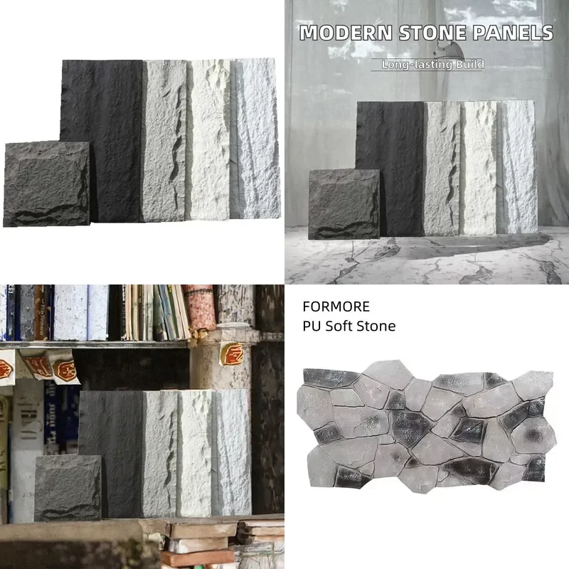 Modern Style PU Stone Culture Wall Panels 1220*600mm Waterproof Checkered Pattern Interior Exterior Classic Modern
