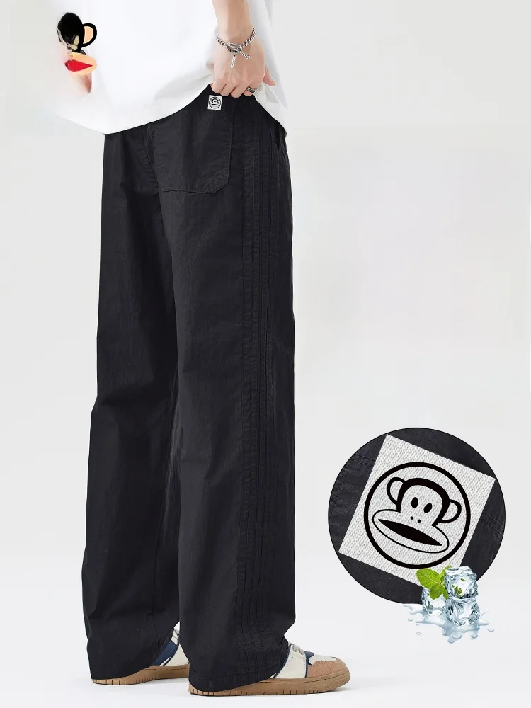 

PaulFrank летние тонкие повседневные брюки из ледяного шелка в американском стиле ретро, свободная драпировка, прямые брюки из смеси хлопка, прохладный базовый цвет