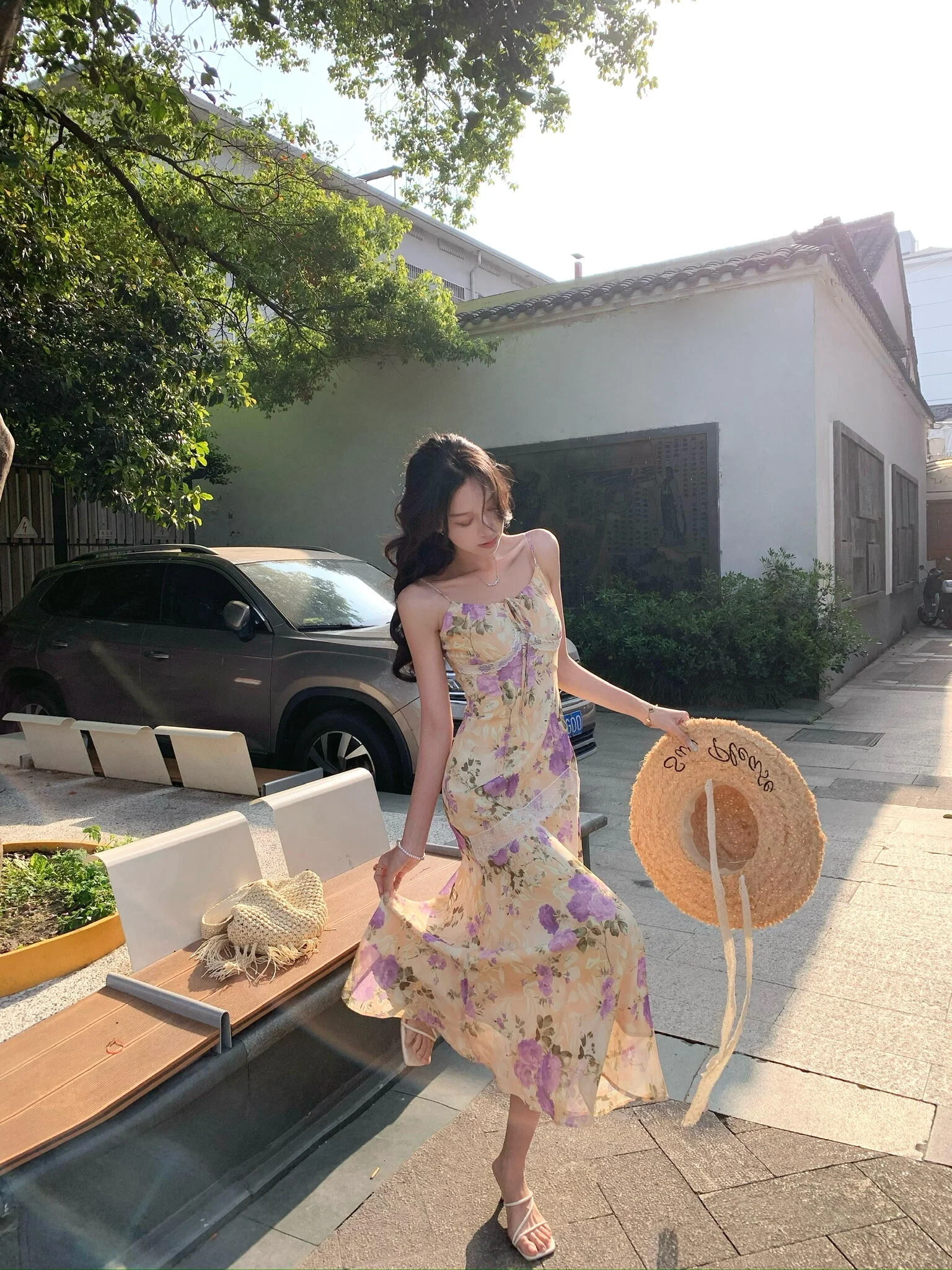 Voyage plage Sle dentelle florale garniture ter Dr Wrap moulante longue queue de Fi jupe été taille haute robe en Fiber de Polyester