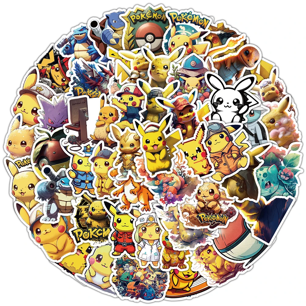 10/30/50pcs Cute Pikachu Anime Pokemon Stickers Cartoon Graffiti Decals Kids Toy DIY Phone Skateboard Notebook Sticker Wholesale