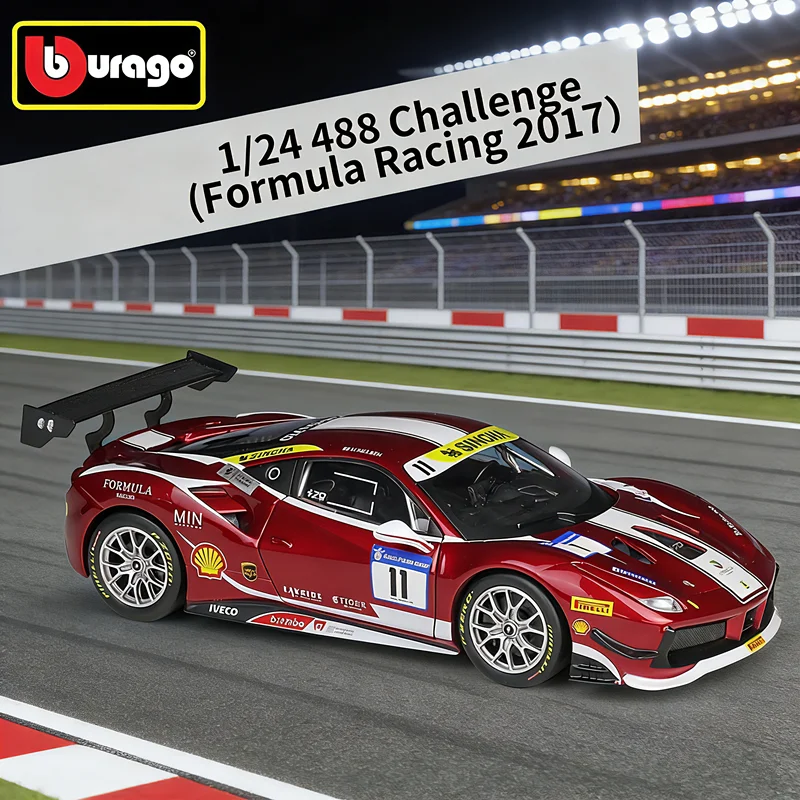 

Bburago 1:24 Модель спортивного автомобиля Ferrari 488 Challenge из литого металла, имитация гоночного автомобиля, игрушка для детей, подарок на день рождения