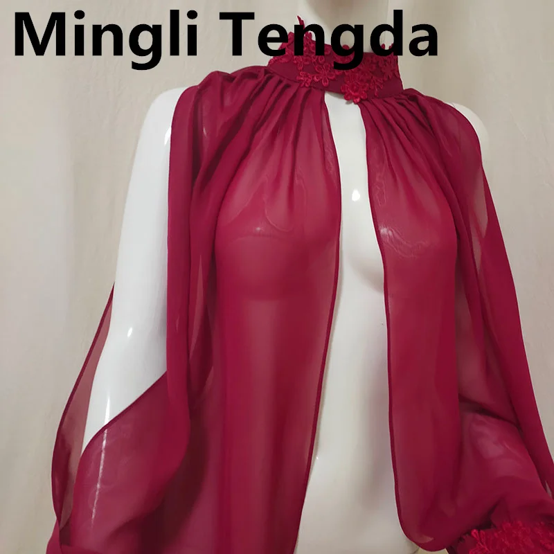 Mingli Tengda Chiffon collo alto scialle mantelle Custom Made Bolero Casamento accessori da sposa Jaket donna maniche lunghe shtappeti