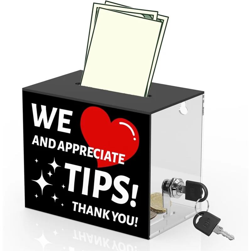 Tip Jars For Money Acrylic Tip Collection Box With Lock Donation For Bar Restaurant Musician Car Driver