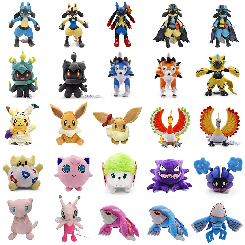 26 Styles Pokemon Lucario Plush Toys Shiny Pikachu Eevee Lycanroc Kyogre Stuffed Anime Dolls Haunter Jigglypuff Halloween Gifts