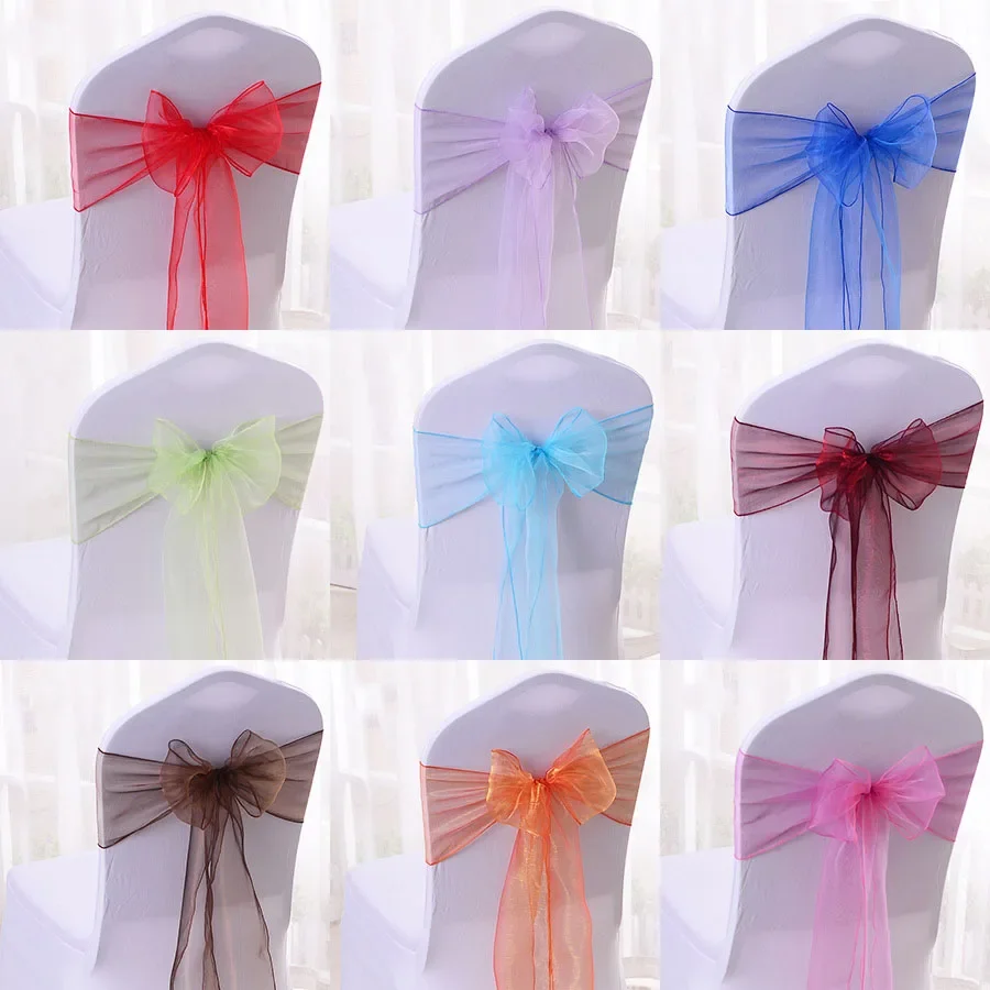 

100/50/10PCs/lot Wedding Chair Decora Organza Sashes Knot Bands Chair Bows For for Wedding Party Banquet Event Chair Decor