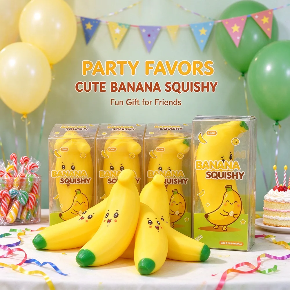 Novelty Banana Expression Squeeze Sensory Toy Slow Rebound Fidget Stress Relief Toy Funny Fruit Venting Present for Students Kids Birthday Halloween Christmas Stocking Stuffers