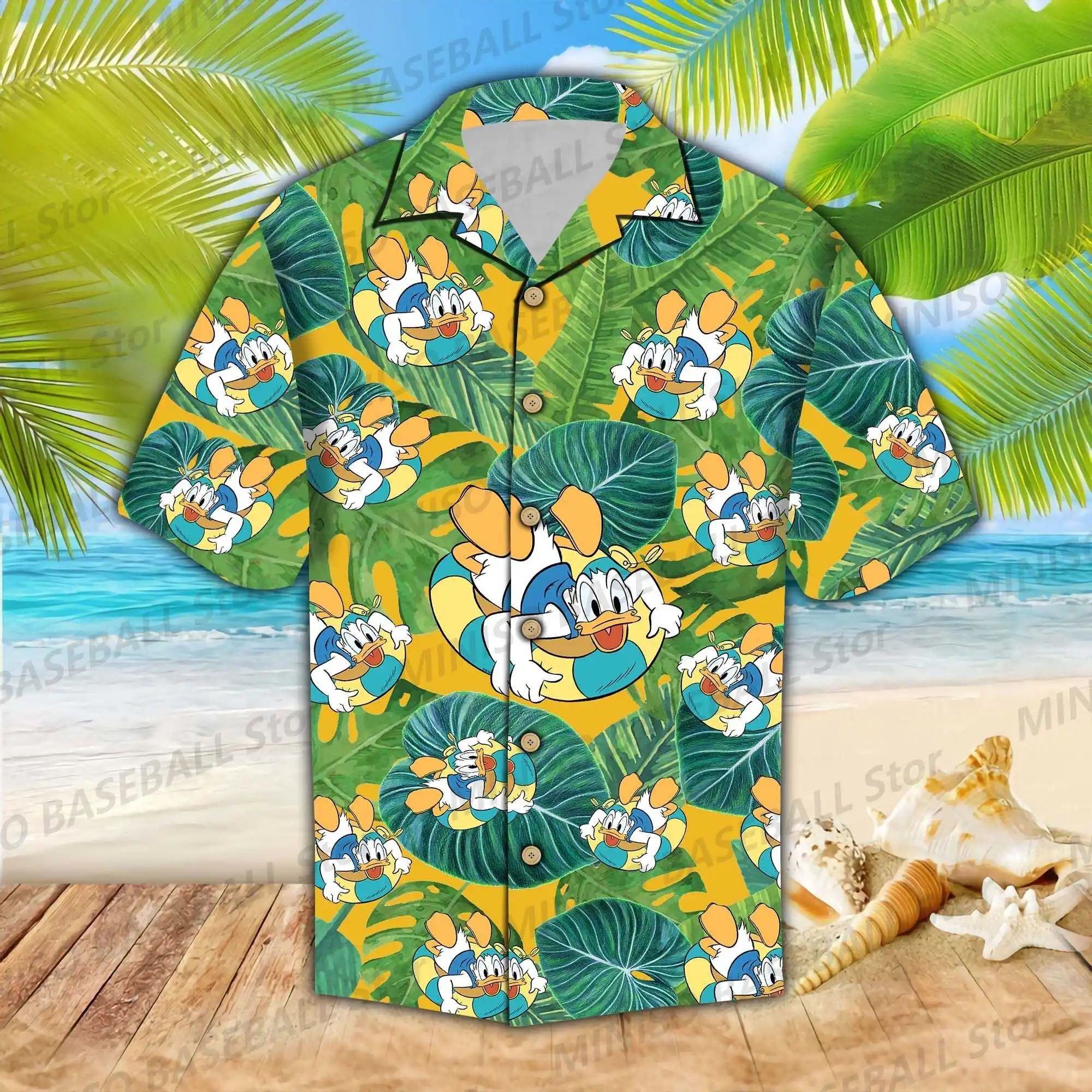 Desenhos animados da Disney 3D impresso camisa havaiana, mickey mouse, pato Donald, girassol padrão, menino e menina, criança e adulto férias, novo, verão