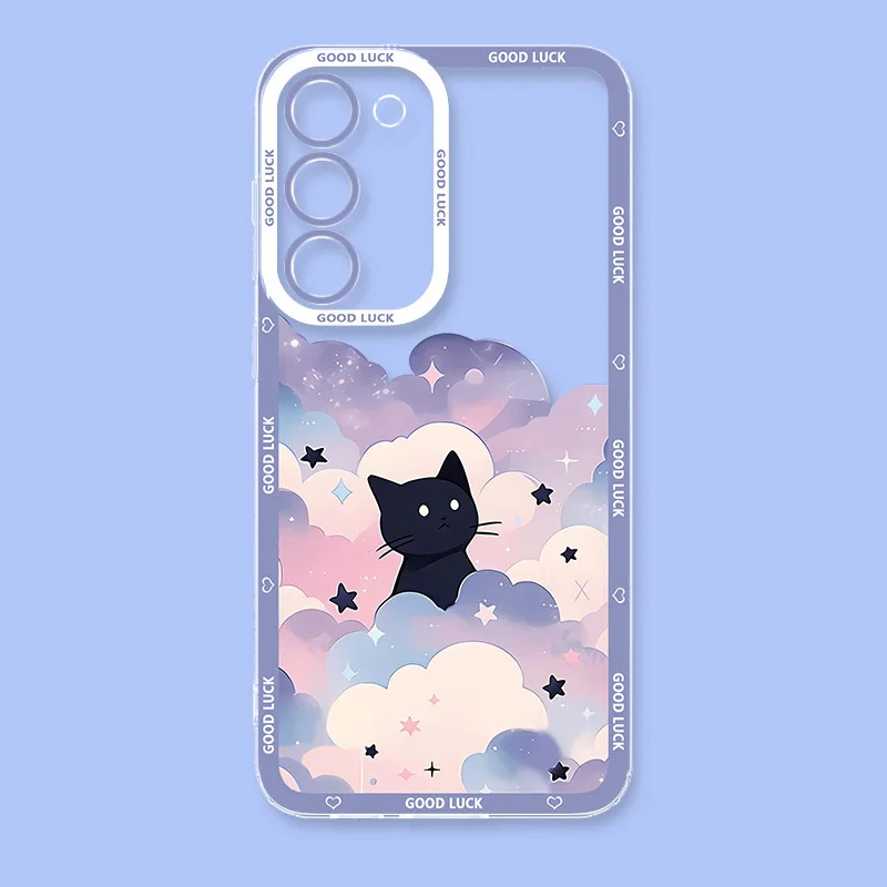 Lustige Künstlerische Schwarze Katze Sternenhimmel Handyhülle für Samsung Galaxy S26 S24 S23 S22 S25 Plus Ultra Transparente Hülle S23+ S22+ S24+ Schutzhülle – Detail 4