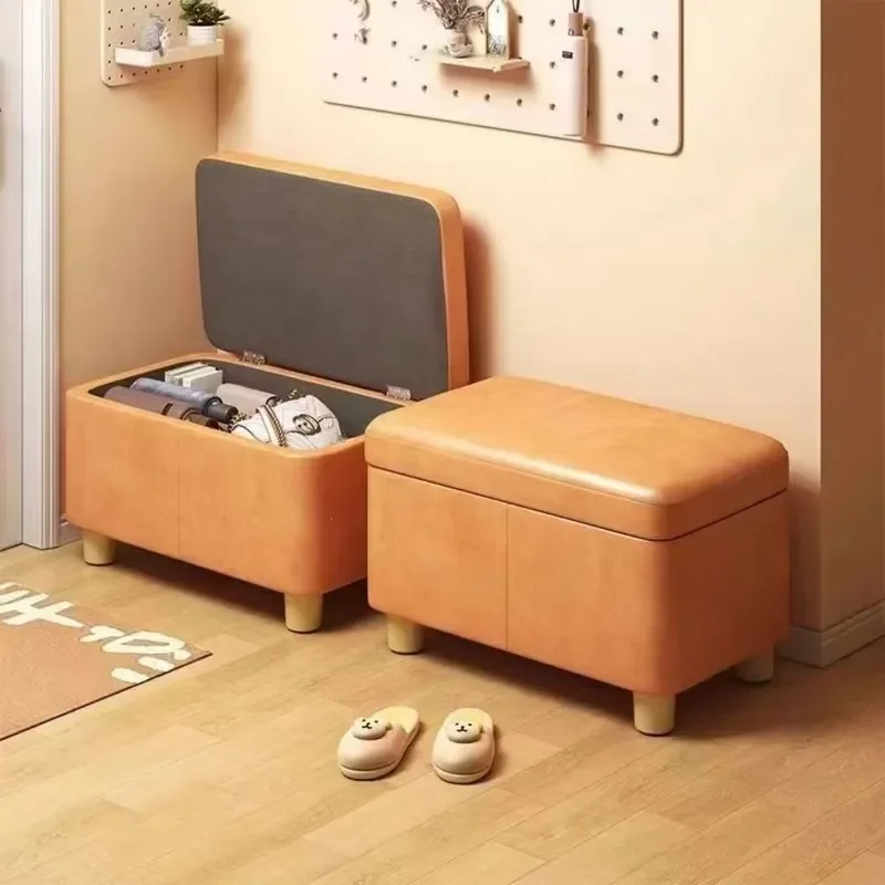 Low Stool Household Small Living Room Sofa Storage Bench Shoe Change Seat Compact Footrest Organizer for Home Entryway