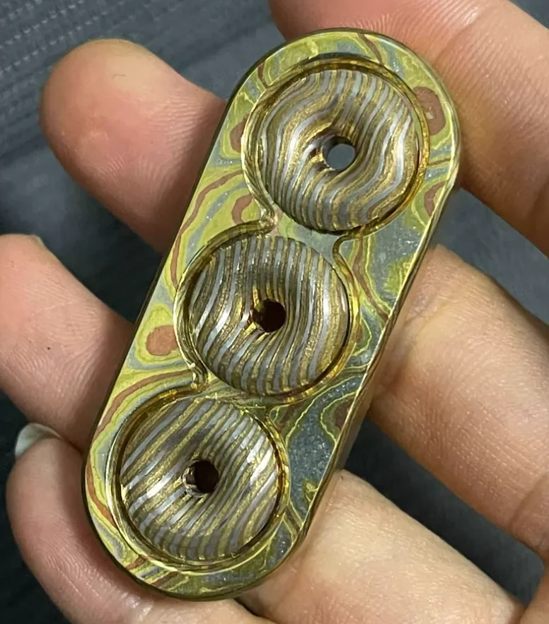 Used EDC Wood grain gold triple top+mokume donut button spinner Fingertip gyroscope Decompression toys