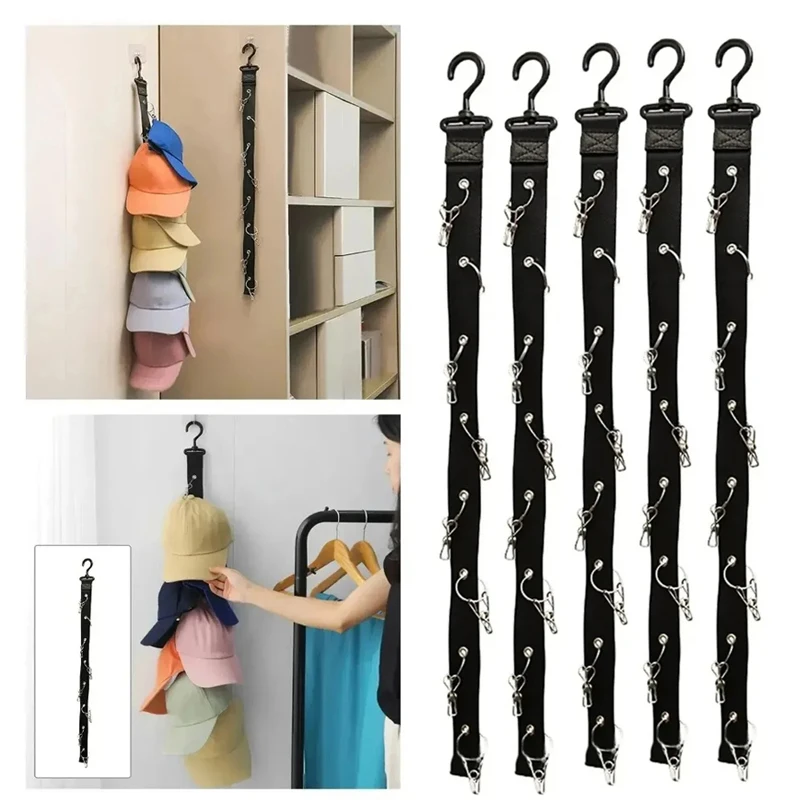 1-3PCS Door Hooks  Hat Holder Rack for Closet Rod Easy Hat Storage Hangers for Baseball Cap  8 Clips for Home Organization