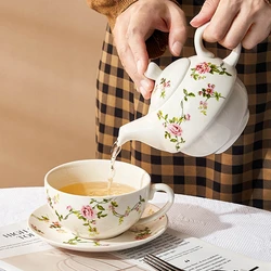480ml Flower Tea For One Set Ceramic Teapot Tea Cup Saucer Porcelain Coffee Mug Tea Kettle Set Wedding Gift