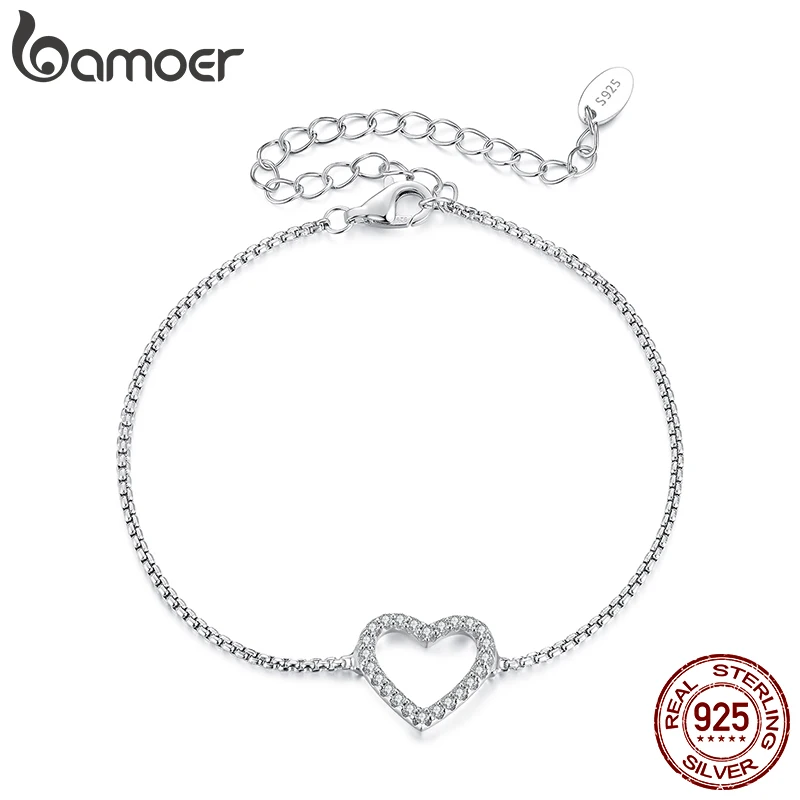 

BAMOER 925 Sterling Silver Hollowed Heart Moissanite Bracelet Adjustable Knot Wrist Chain for Women Teen Minimalist Love Gift