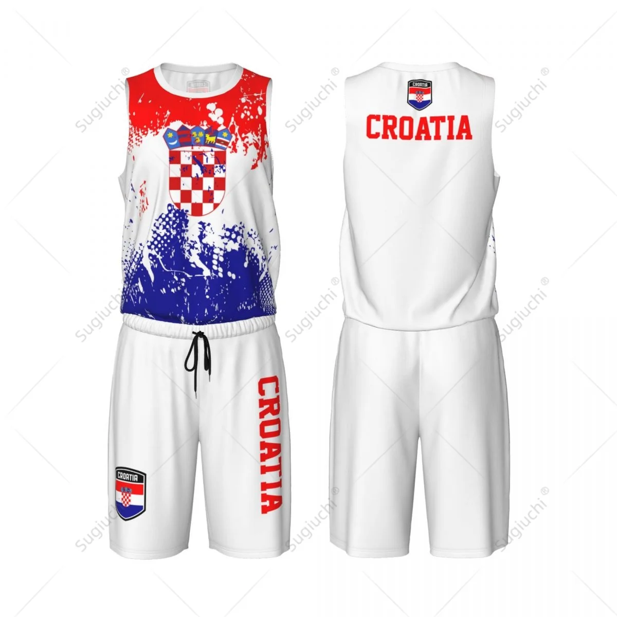 Croatia Flag Grain Men Basketball Set Shirt & Pants Sleeveless