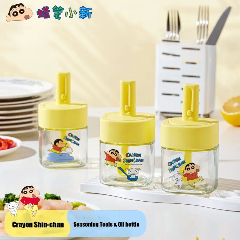 Kawaii Crayon Shin Chan Telescopic Seasoning Jar with Spoon and Lid Integrated Cute Cartoon Kitchen Salt Shaker Seasoning Bottle