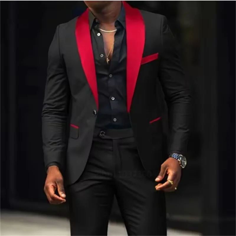 Abiti da sposa Casual da uomo in 2 pezzi Solid Slim Fit scialle con risvolto Blazer Pant Designs Party Prom Suits Best Man Business