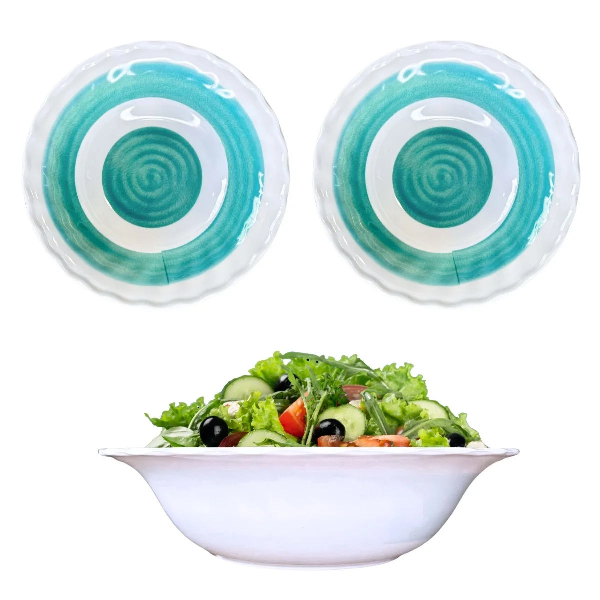 2 Bowl Bowl Salad Bowl 1200ml Melamine Spiral Luxury 1.2L