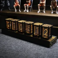 DIY Nixie Glow Tube Clock Digital Wood Silent Table Clock Creative Luxury Electronic Desktop RGB Desk Clocks Watch Decoration