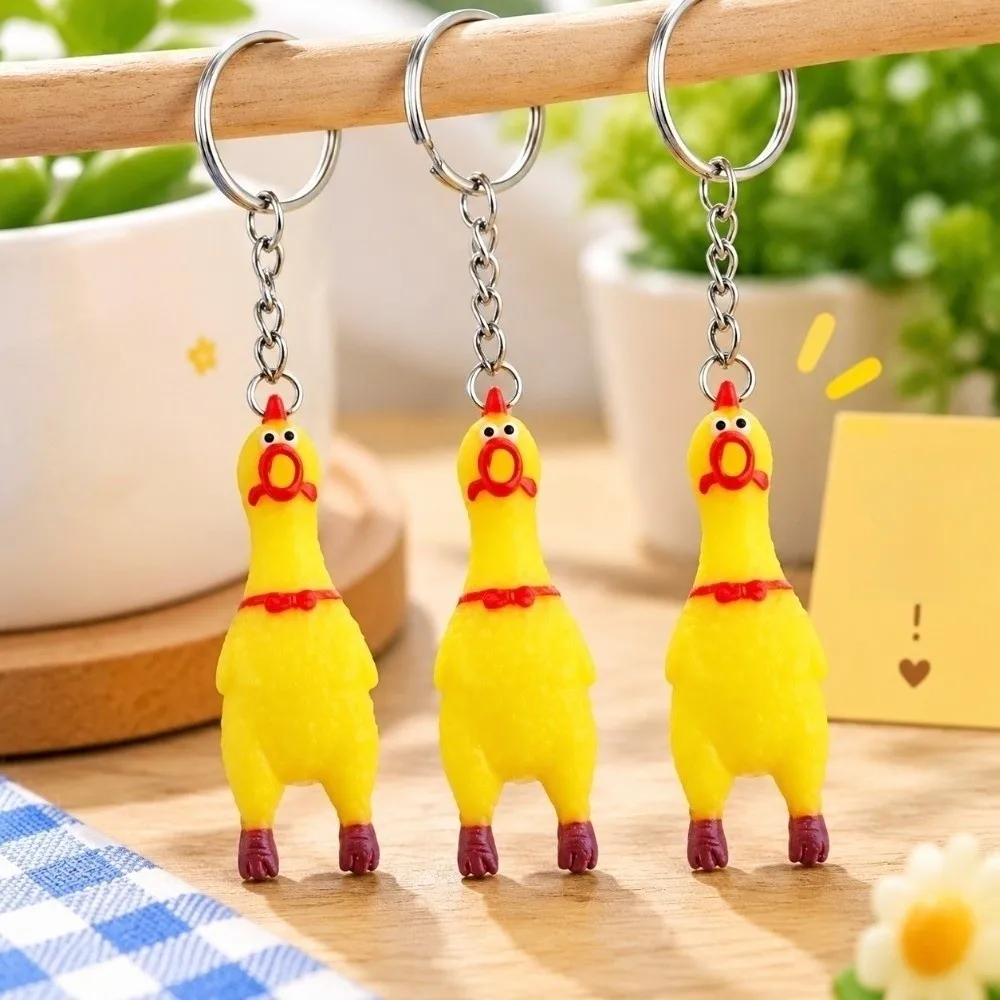 3 pcs Funny Screaming Chicken Keychain Bag Charms Hanging Decor Screaming Hens Pendant Creative Chicken Key Ring Keys Decor