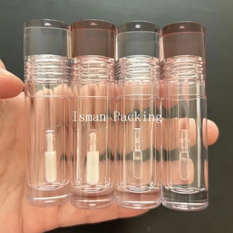 

50Pcs cosmetic round clear small pink wand lip gloss packaging 3ml empty transparent lipgloss container tubes with soft brush