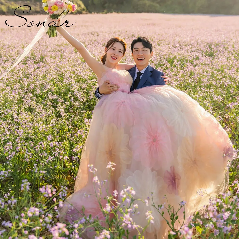 Sondr Floral Brautkleider, trägerlos, bunt, wunderschönes Brautkleid, maßgeschneidert, A-Linie, Korsett, Hochzeit, Snap-Kleider, Partykleid