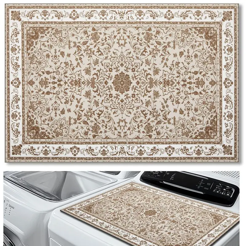 VIKAMA Bohemian Oriental Rug Washing Machine Top Mat Cream Tan Persian Carpet Fringe Water Resistant Non Slip Kitchen Balcony