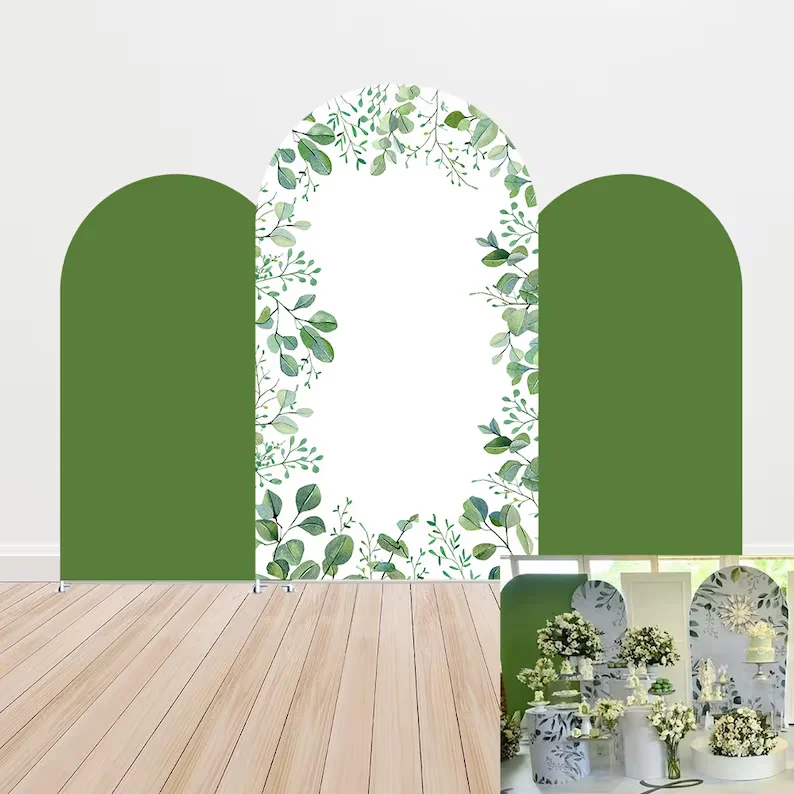 ฉากหลังแบบโค้งสำหรับฤดูใบไม้ผลิ mehofond ครอบคลุมใบไม้สีเขียวสำหรับงานแต่งงานเจ้าสาวที่คลุมของตกแต่งงานเลี้ยงวันเกิดอุปกรณ์ประกอบฉาก