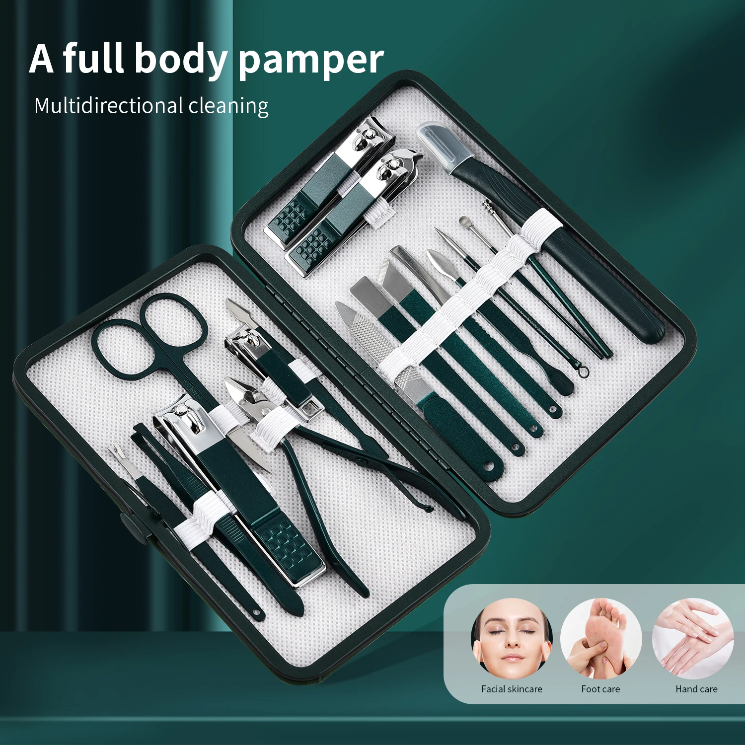 7/10/12/18 Stuks Lente Groen Nieuwe Roestvrijstalen Nagelknipper Set Trioming Tool Set Met Draagbare Case Manicure Art Tool Groen