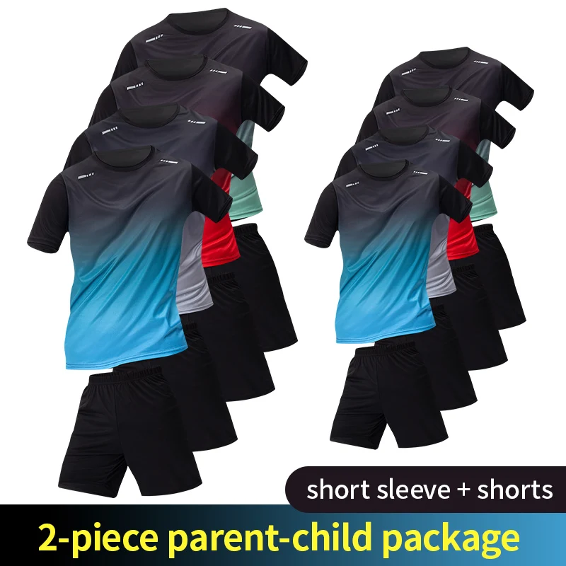 2-Piece Teenagers To Adults Parent-child Quick-drying Short-sleeved Sports Suit Men's Casual Round Neck Shirt Elastic Waist Pant