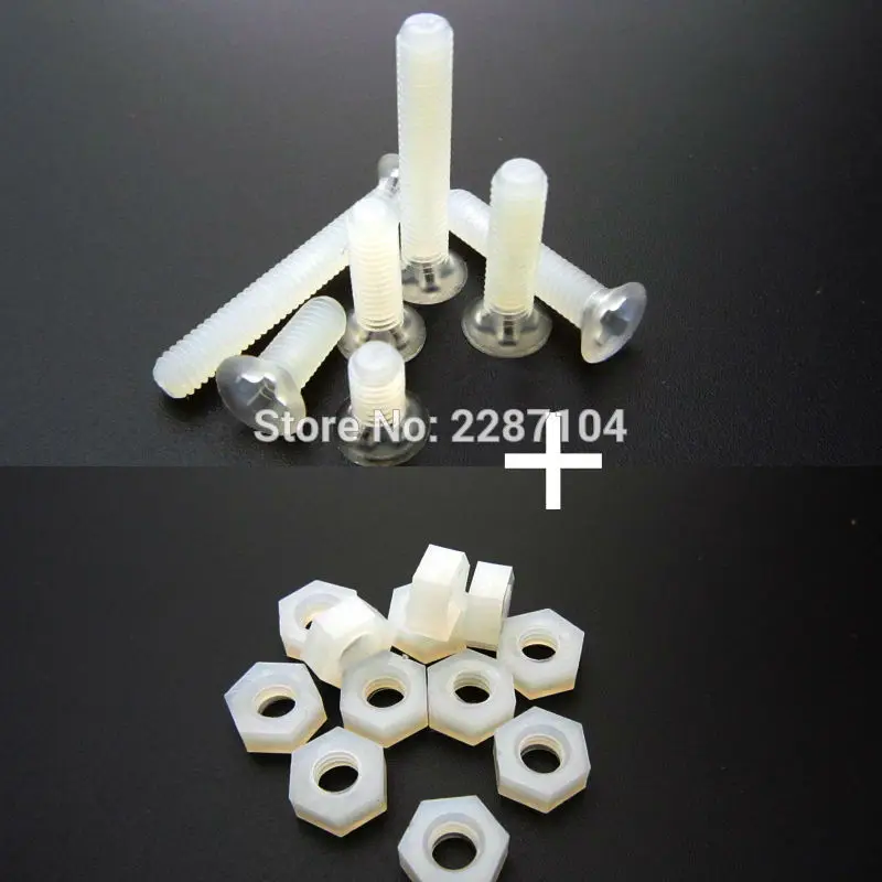 25sets Black White Color Plastic Nylon M3 Metric Threaded Flat Countersunk Phillips   Screw Bolt with Hex Nut 6-20mm