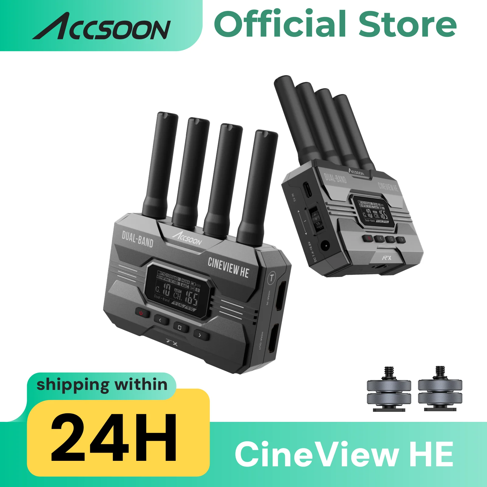 Accsoon CineView HE ワイヤレスビデオ送信機＆受信機、2.4+5GHz、UVC出力対応1080p60ライブ配信、0.06秒低遅延、1200フィート範囲、最大4台モニタリング、CineView 2 SDI/SE/Quad対応