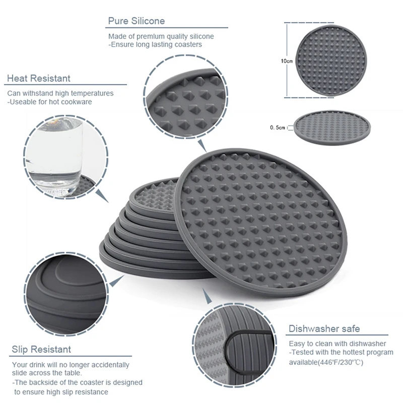 Round Coaster Cup Mats Coffee Drinks Silicone Cup Holder Thickened Non-slip Heat Thickened Pads Kitchen Table Accessories