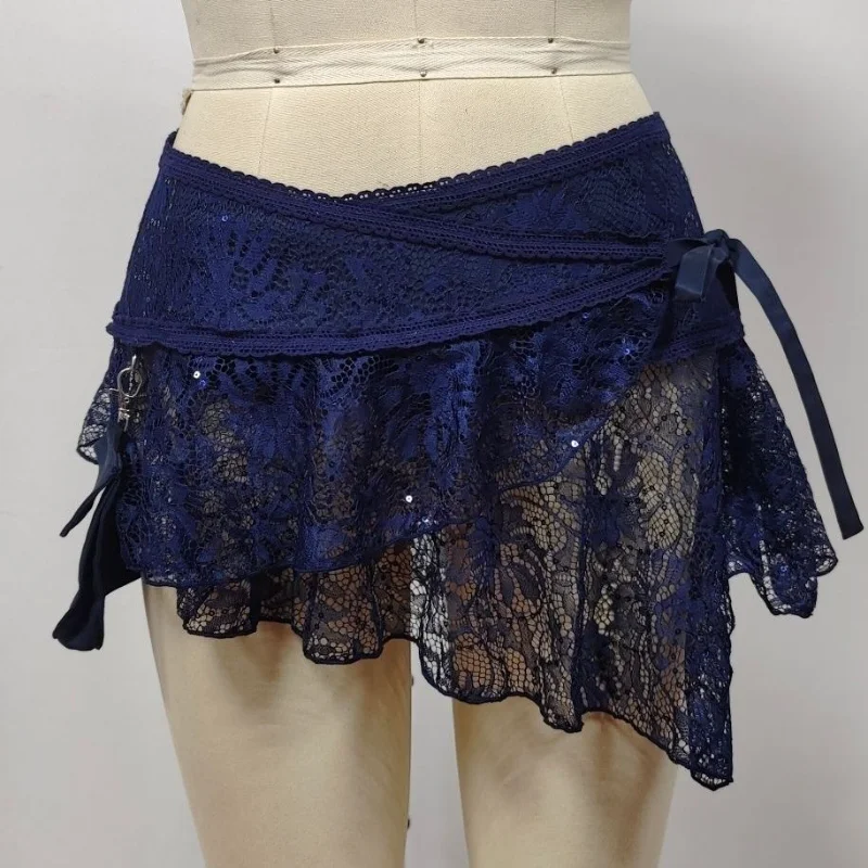 

Spring and Summer 2026 New Dark Blue Bead Embroidered Strap Skirt