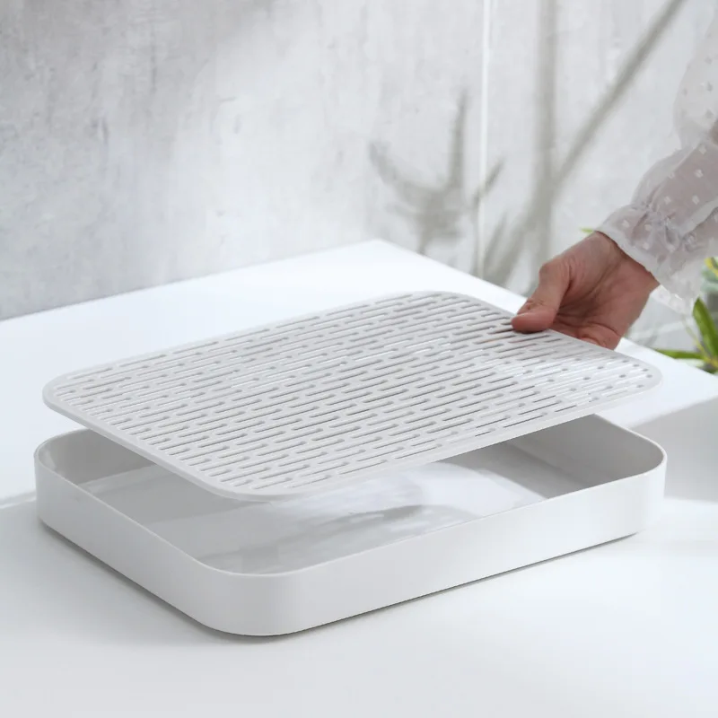Eco-friendly Thicken Double Layer Plastic Creative Long Rectangle Tea Tray Multi-Function Cup Holder Cup Draining Tray Homeware
