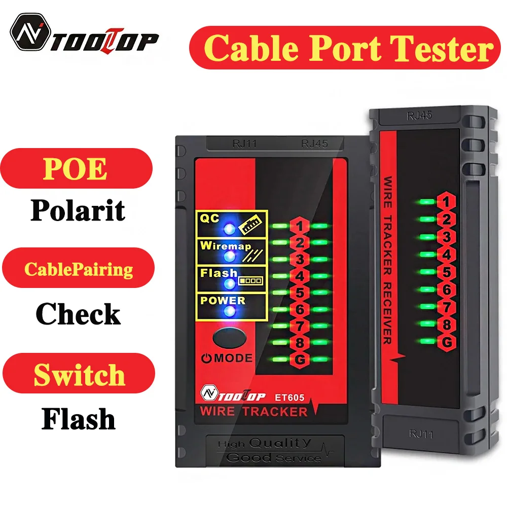 

TOOLTOP ET605 Network Cable Tester Wire Tracer LAN Cable Pairing RJ45 RJ11 Crystal Port Crimping Multi-functional Wiring Tools