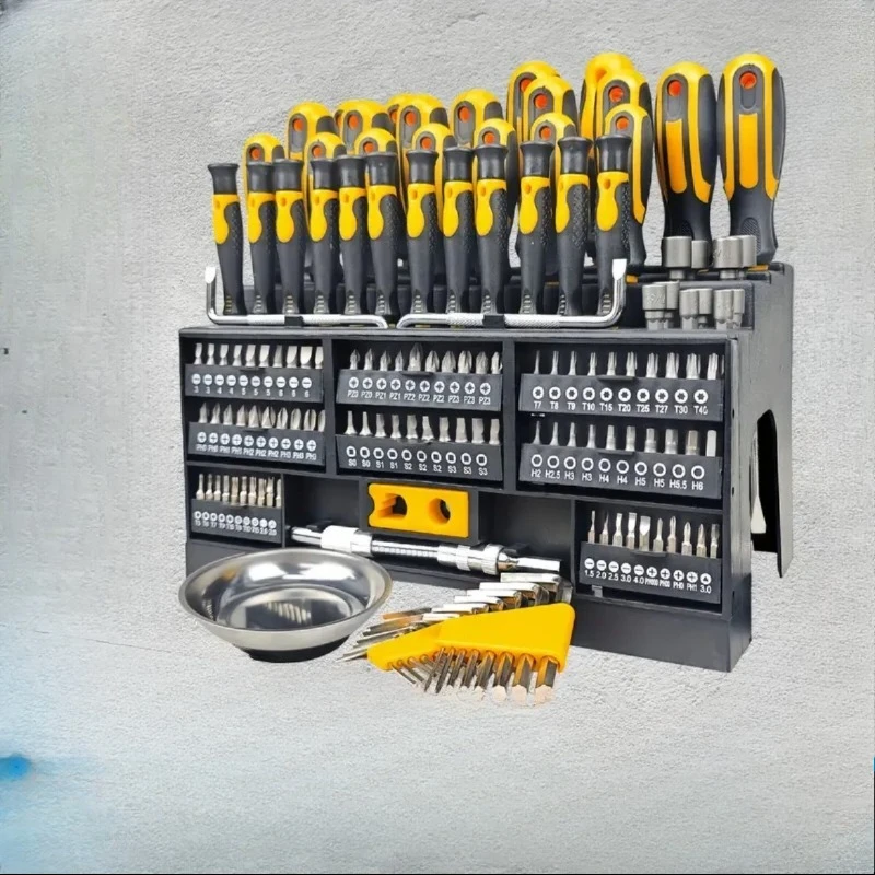 Magnetic screwdriver set with plastic storage rack batch sleeve screwdriver household tool multi-function