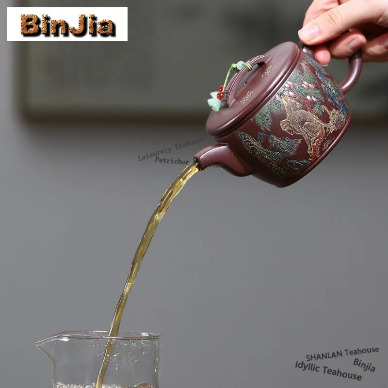 210ml Creative Yixing Purple Clay Teapots Handmade Monkey Large Caliber Pot Raw Ore Mud Kettle Zisha Tea Set Craft Ornaments