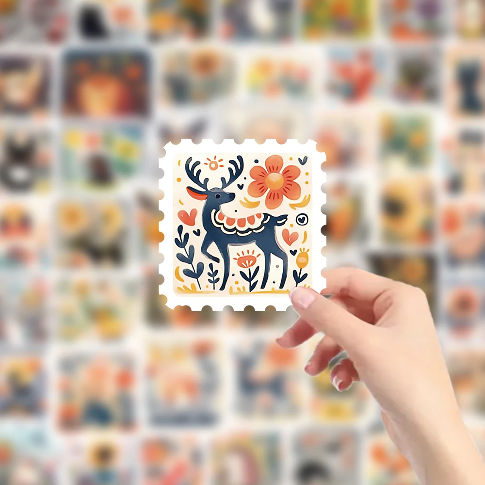 Juego de pegatinas florales de animales de estilo Vintage, calcomanías de dibujos animados dibujadas a mano para diario, planificador, álbum, decoración de pared del hogar, estética, 50 Uds.