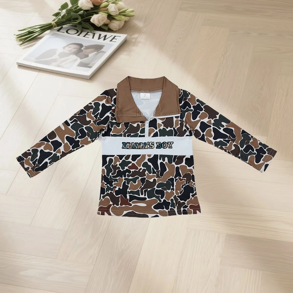 

11.22 Baby Boys Tops Baby Boys Brown Camo Mama's Boy Zip Pullovers Tops