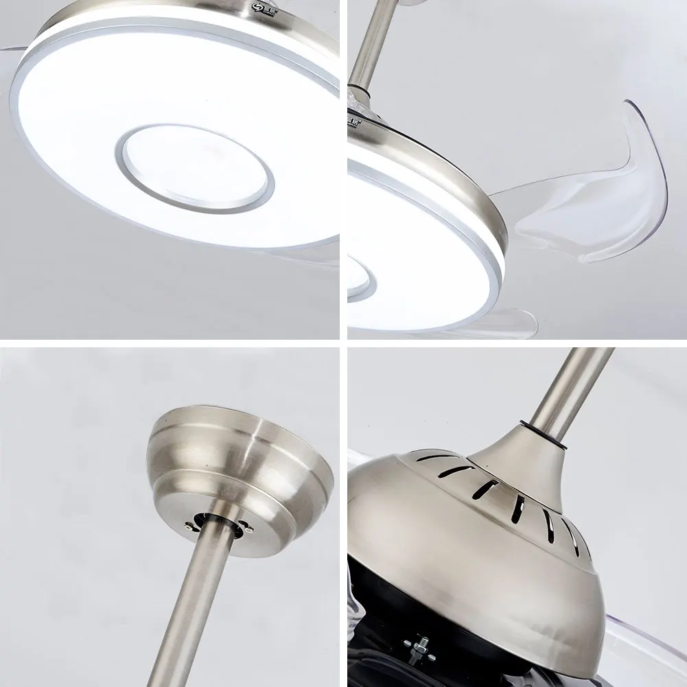 OUKANING-Modern Retrátil Teto Fan Light, CCT Dimmable, Remote LED Chandelier