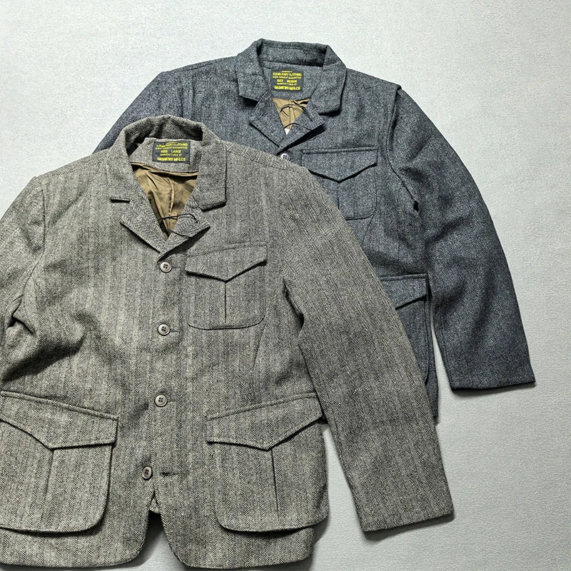 

Thi Woolen Casual Jaet Men's Autumn Winter Stand Fit Youth Trend Polyester Stand Collar Tartan Patterned Outerwear