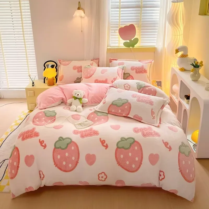 Winter Flannel Duvet Cover Rainbow Dual-color Soft Warm Quilt Cover Cozy Thick Comforter Cover for Adults Children Queen King